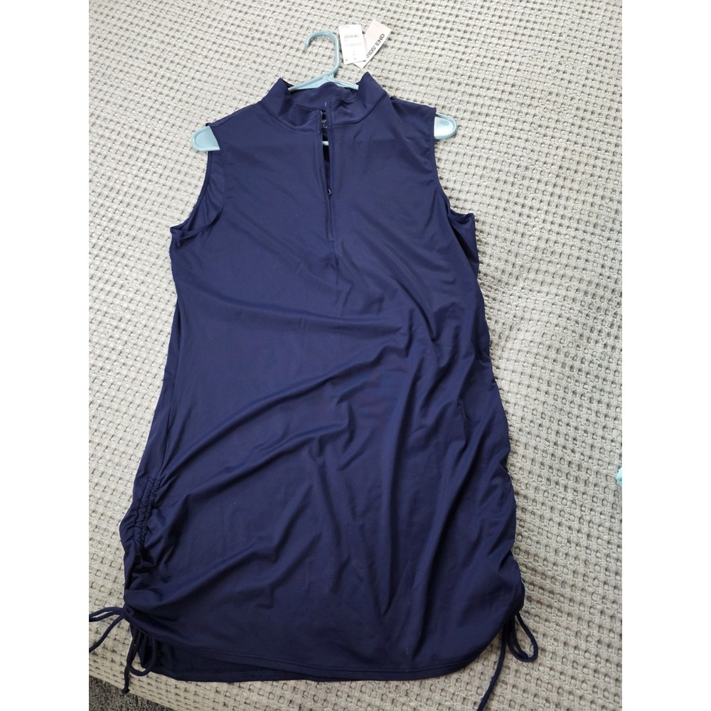 Lands' End Swim Cover Up Dress Sleeveless Mock Neck Zip Blue Size LG (488)